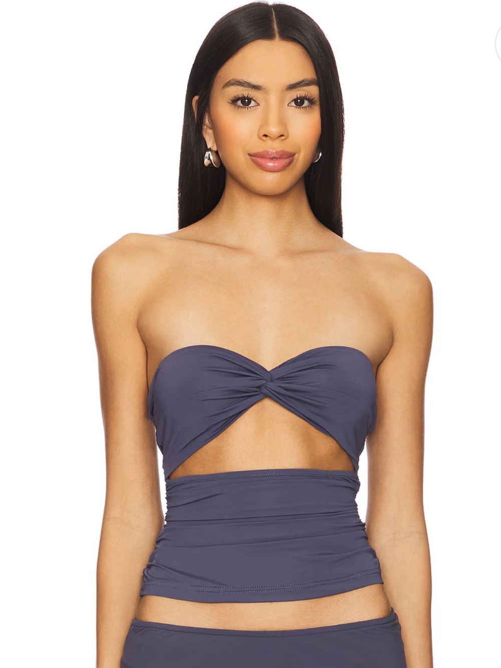 Lioness Twist Cutout Bandeau Top in Slate
